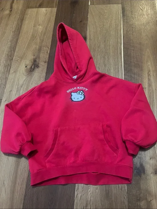Hello Kitty Bright Red Pullover Hoodie with Embroidered Logo