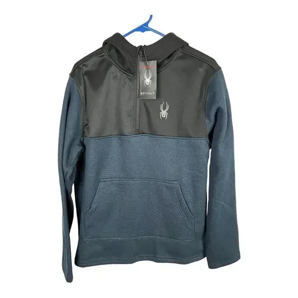 Spyder Mens Pullover Hoodie Medium NWT Black Blue Performance Jacket New $129