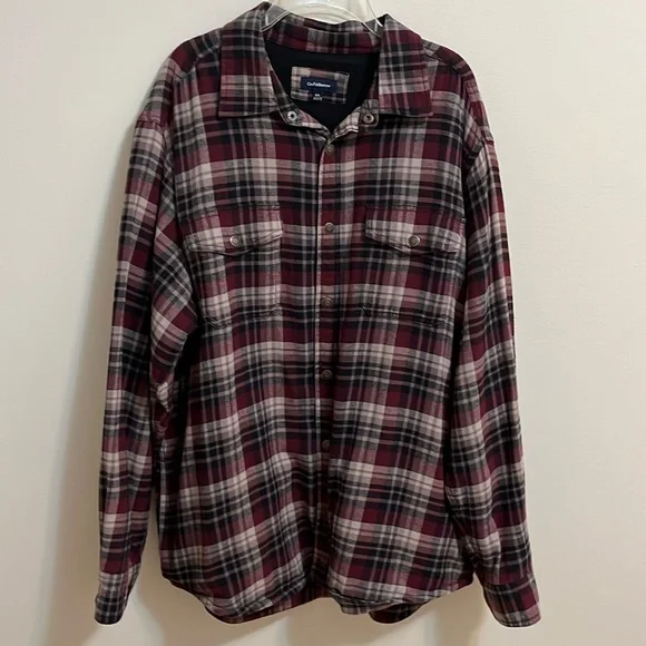 Croft & Barrow mens flannel shirt shacket XL fleece lined plaid outdoor warm