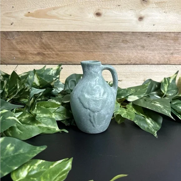 Ceramic Green Vase Jug Miniature Floral‎ Painted Farmhouse Cottage Home Decor