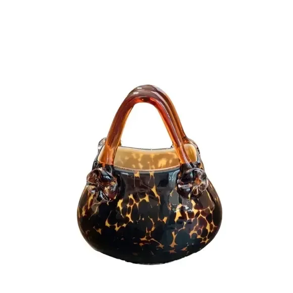 Halle‎ Art 1990’s Hand Blown Glass Tortoise Art Deco Purse Vase Figurine