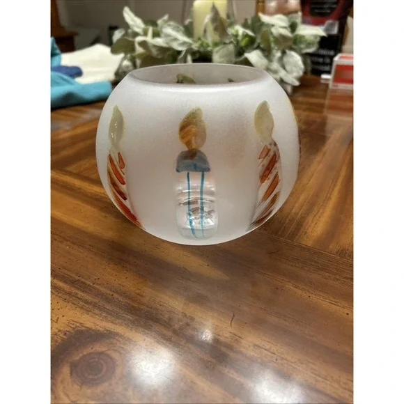 teleflora vase Hand Painted Birthday Candles Frosted‎ Glass Globe