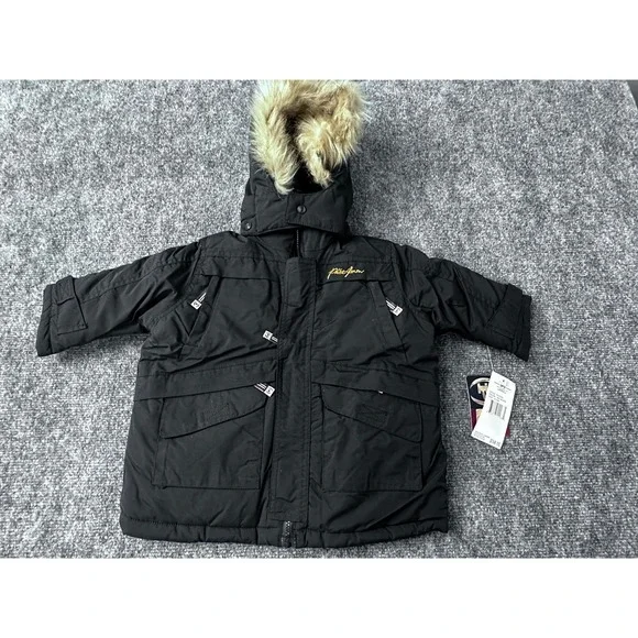 Phat Farm Vintage Black Parka Jacket Fur Hood Winter‎ Toddler Baby Size 6-12M