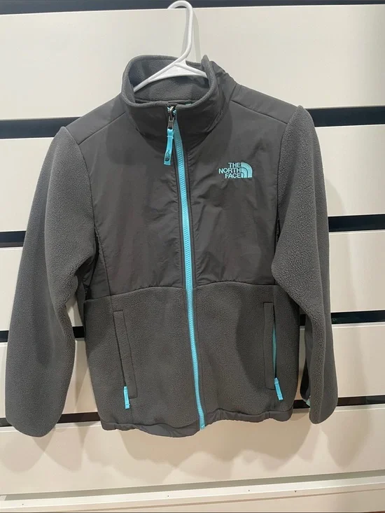 The North Face Kids Gray Fleece Jacket with Teal Accents