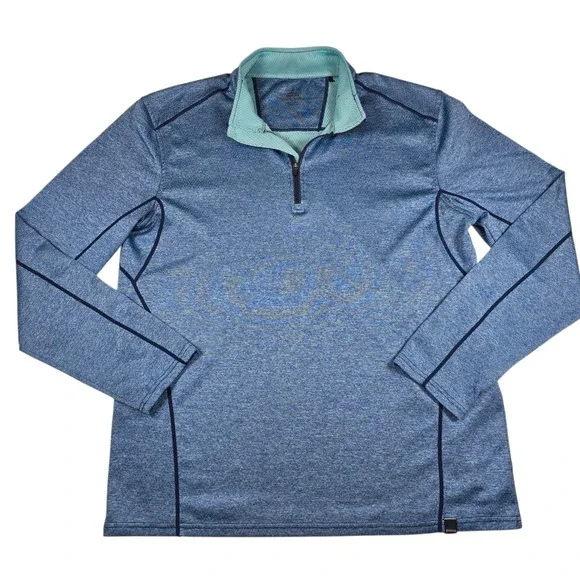prAna Blue Talon Mock Neck Quarter Zip Performance Pullover Sweatshirt Mens Sz L