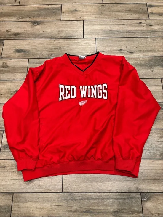 NHL Detroit Red Wings V Neck Windbreaker Pullover Jacket Red XL