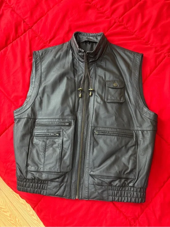 Men's Brown Leather Utility Vest