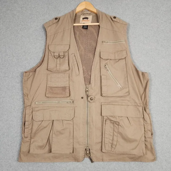 Humvee Vest Mens XL Tan Brown Safari Fishing Tactical Multi Pocket Outdoor
