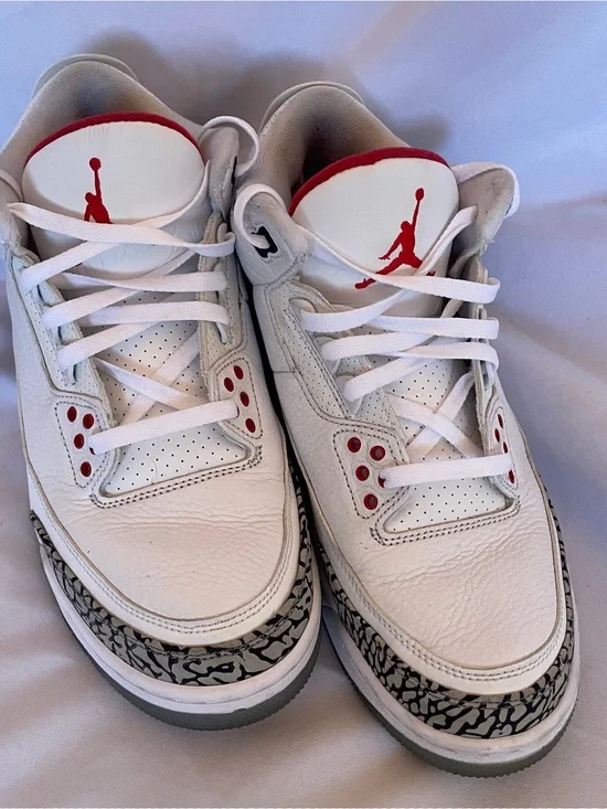 Jordan White and Red Low-Top Sneakers with Elephant-Print Accents
