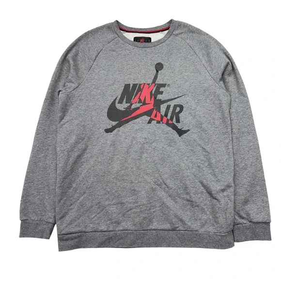 Nike Jordan Sweatshirt Mens L Gray Jumpman Air Crewneck Fleece Pullover Logo