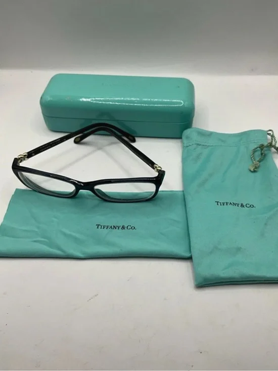 Tiffany & Co. Black Rectangle Glasses with Tiffany Blue Case