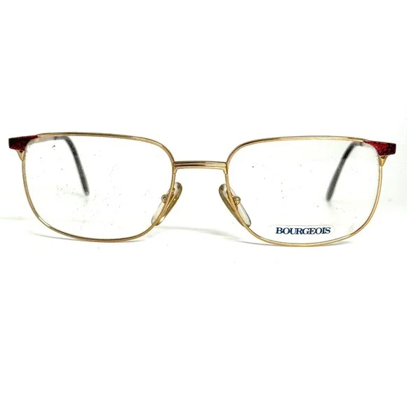 Bourgeois Lizon Gold‎ Red Eyeglasses Frames 56-20-140 France Vintage H5597