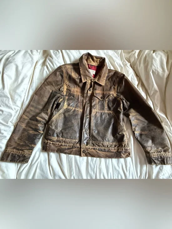 Filson USA Made Plaid Lined Tin Cloth Short Cruiser Jacket - Heavy Patina M