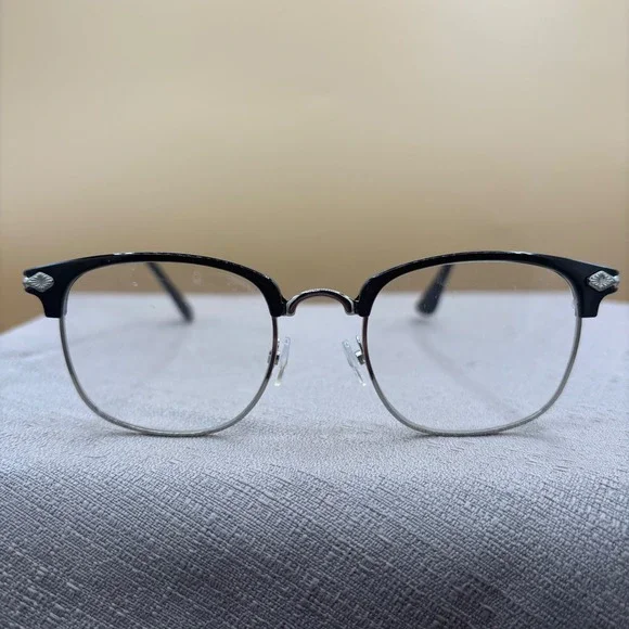 Vintage Retro Black Silver Clubmaster Browline Eyeglass frames Gothic