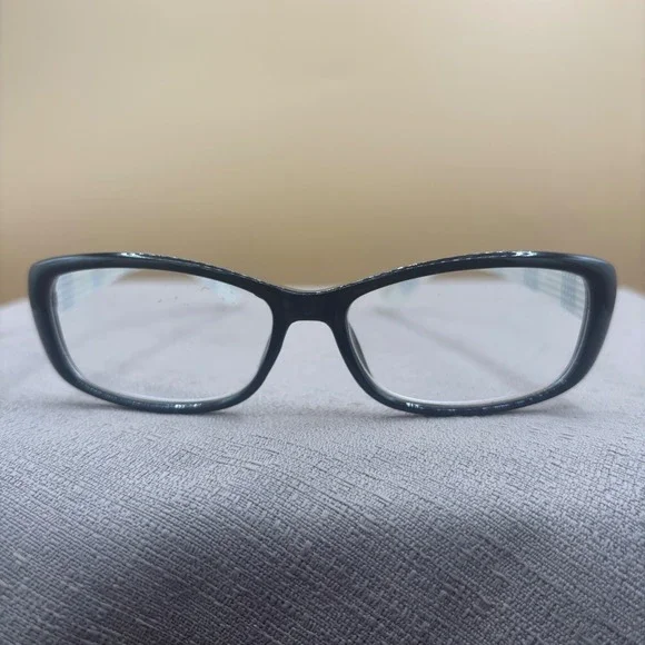 Etienne Aigner Black Rectangular Eyeglasses Plaid Temples Chic Academic Frames