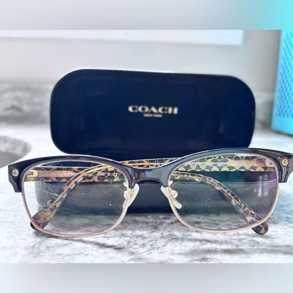 Coach Women's Multicolor Patterned Optical Glasses with Gold Accents
