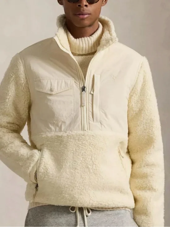 Polo Ralph Lauren Hybrid Half-Zip Men's Cream Sherpa Pullover XXL NWT