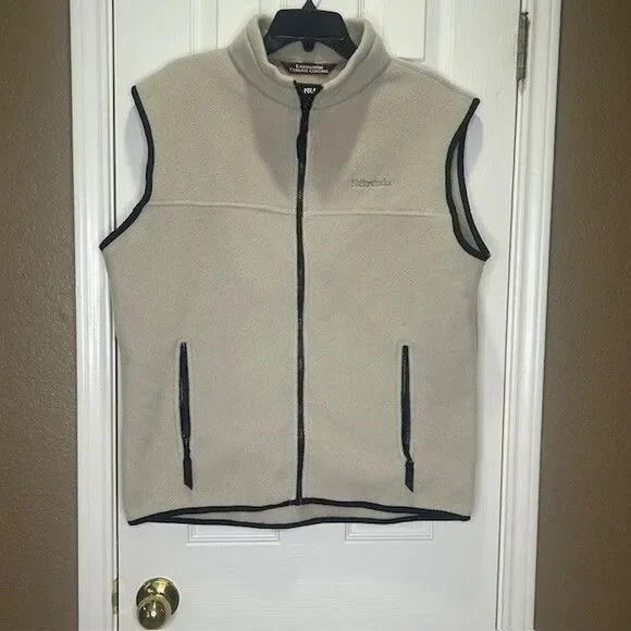 Kathmandu Polartech Climate Control Y2K Men M Tan Black Trim Zip Up Fleece Vest