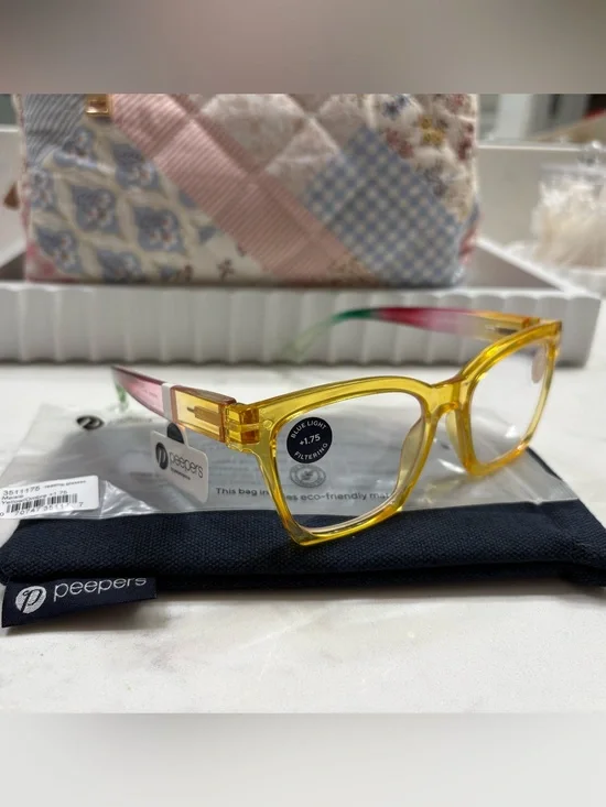 Peepers NWT maisie glasses 1.75 yellow pink and green ombré with case