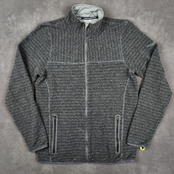 Saucony‎ Wool Blend Fabric Runners Ridge Run Jacket Mens Medium Gray Striped Zip