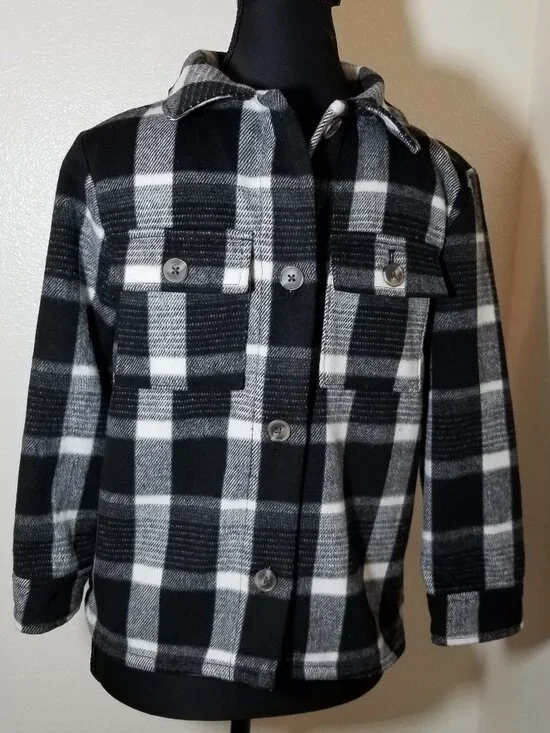 Old Navy Shacket Unisex M 8 Black White Plaid Fleece Button Up Shirt Jacket Kids
