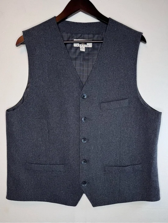 Joseph Abboud Navy Tweed Herringbone Vest size XL wool blend plaid lined office