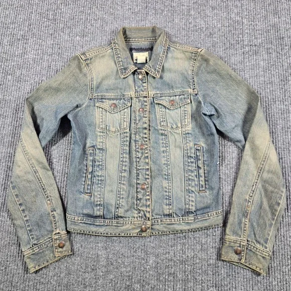 Abercrombie Denim Jacket Girls Size L Blue Light Wash Trucker Cotton Casual Y2K