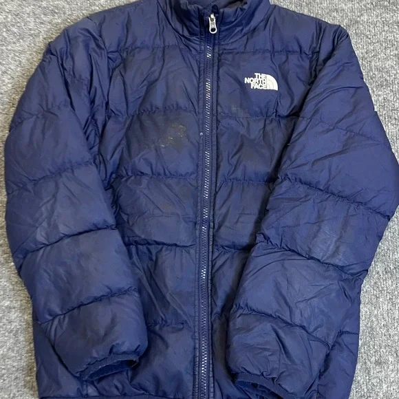 The North Face Puffer Jacket Boys Size M Blue Quilted Full Zip Winter Down Coat