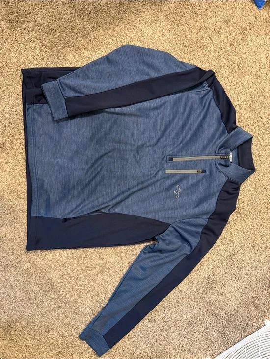 Callaway Men's Two-Tone Navy and Heather Blue Performance Quarter-Zip