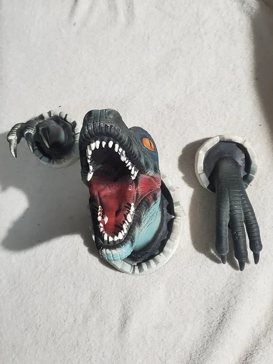 Blue Dinosaur Wall Mount Reptile Décor with Orange Eyes