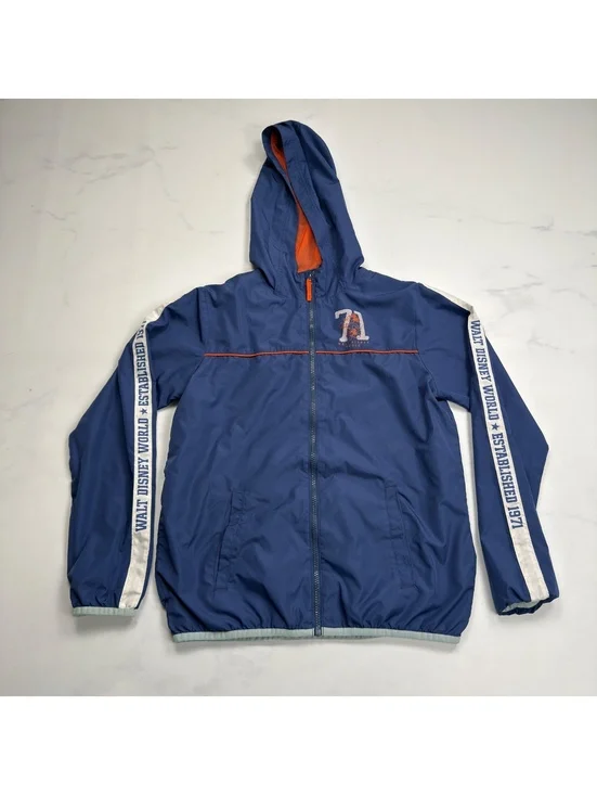 Disney Parks Hooded Windbreaker Jacket Blue Orange Zip-Up - Boys XL