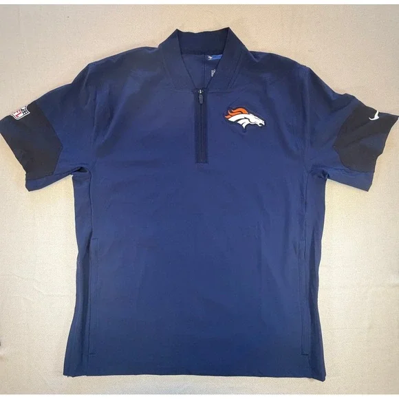 Team Issued Nike Denver Broncos Mens Large Navy Blue Quarter Zip Short Sleeve