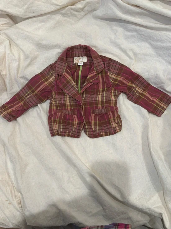 Old Navy baby/toddler Plaid Button-Up Jacket in Burgundy/lime 12-16 mos