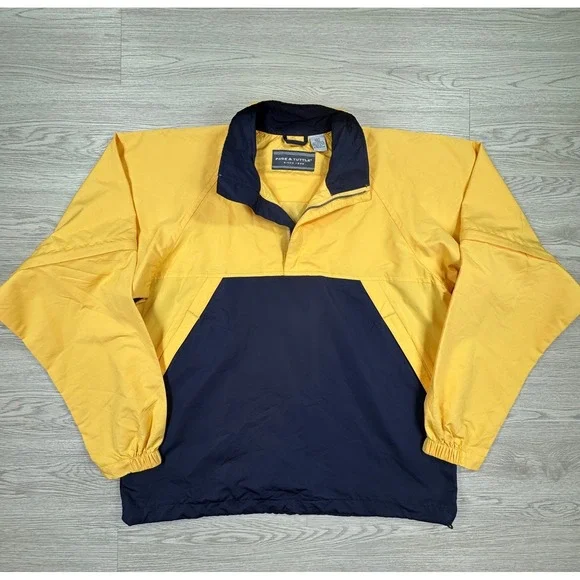 Page & Tuttle Men's Windbreaker Jacket Yellow Navy Small Anorak Pullover Sporty