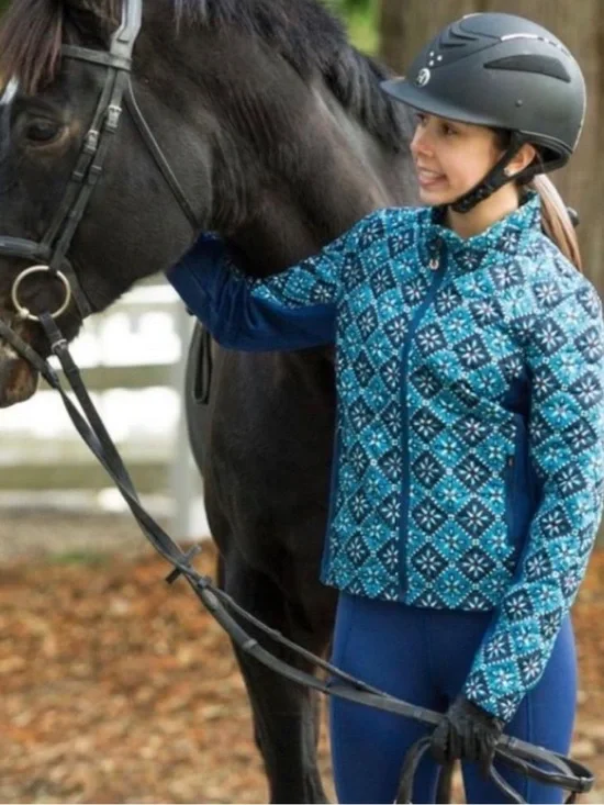 Kerrits Girls Riding Equestrian Jacket w/ Pocket Large EUC Quilted Mosaic Print