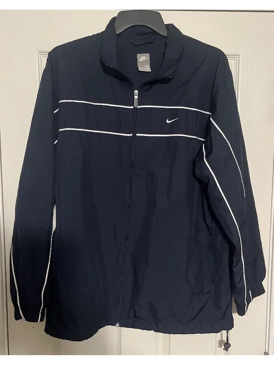 Nike Men's Size XL Navy Blue White Lightweight Windbreaker Jacket Full Zip Clean
