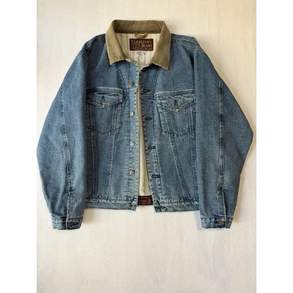 Vintage Territory Ahead Denim Jacket Mens Large Corduroy Collar Lined Trucker