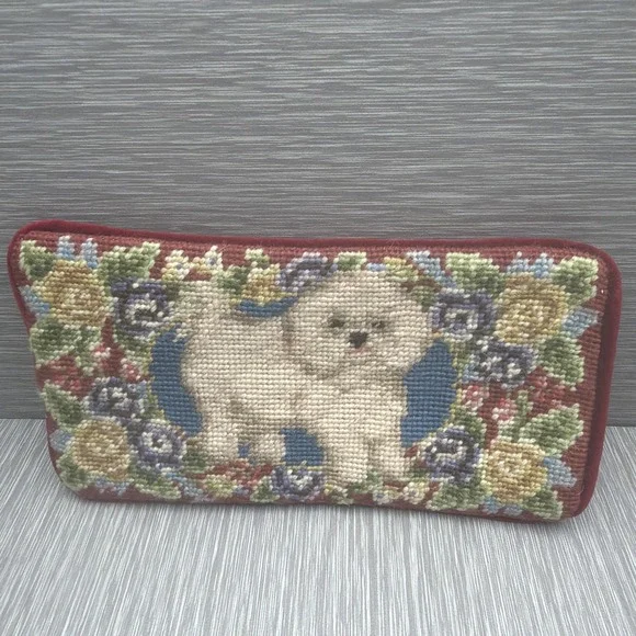 Charles Keath Bichon Needlepoint Eyeglass Case Dog Glasses Sleeve Wool Vintage