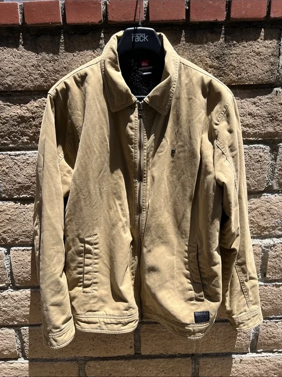 Quicksilver Classic Light tan Jacket - Neutral Tonal Outerwear XL canvas Sherpa