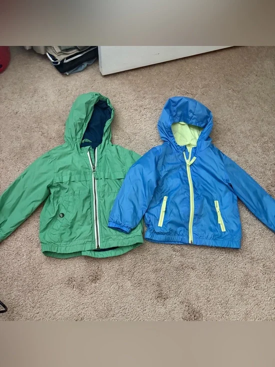 3T Green and Blue Kids' Hooded Windbreaker Jackets - Lightweight Outerwear