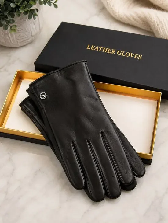 Women’s Black Leather Gloves | Fleece Lined | Size Small Gift Boxed