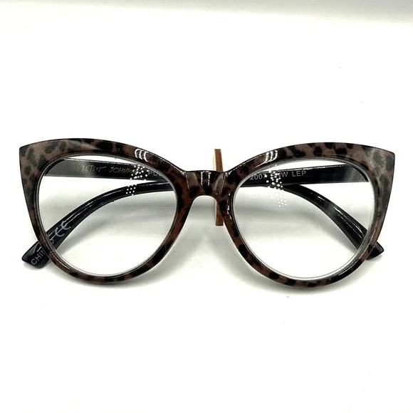 Betsey Johnson MS1021 Leopard Print Cat Eye Eyeglass Frames Black Brown +1.50