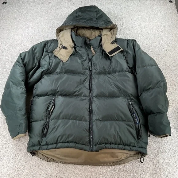 Moose Creek Mens Down Puffer Jacket Forest Green Removable Hood Ripstop Medium