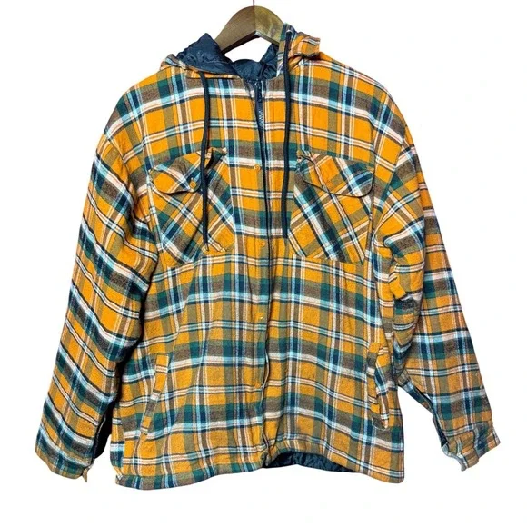 Hillbilly Flannel Co. Men NA Hooded Lined Orange Zip Up Jacket‎ Pocket Tee Shirt