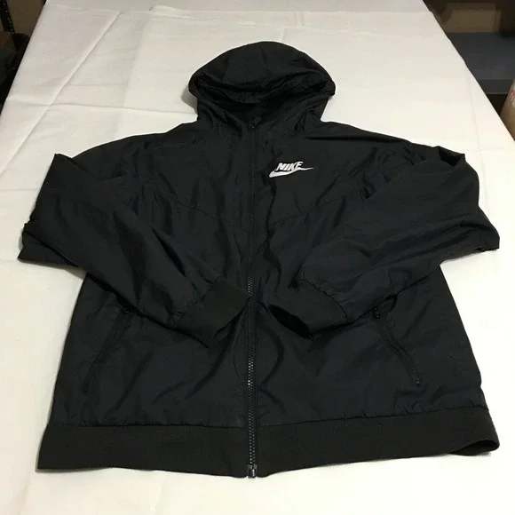 Nike Windbreaker Jacket Youth XL Black Full Zip Hooded Mesh Lined