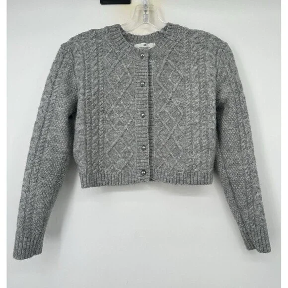 H&M Divided Chunky Knit‎ Crop Cardigan Gray  8/10 Granola Girl Cottage