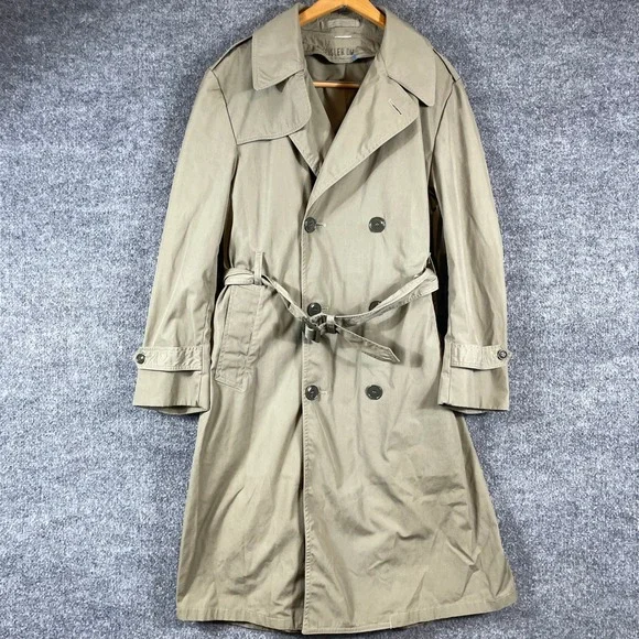 VTG Greenbrier Industries Coat Mens L Tan All Weather Trench Belted Military 80s