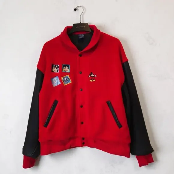 Vintage 90s Disney Aladdin Bomber Mens Medium Jacket Red Combed Cotton Genie