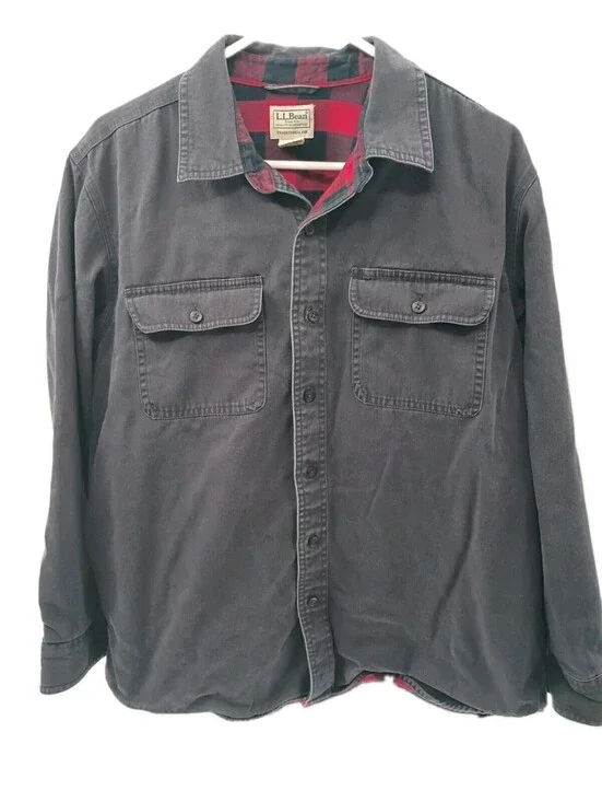 L.L. Bean Men's Flannel Lined Shirt Mens Medium Black Button-Up Shacket Workwear