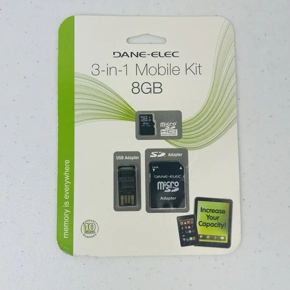 Dane Elec 3 in 1 Mobile Kit 8GB MicroSD Card USB SD Adapter Class 10